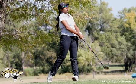 Pornnapa Inmee admires her shot off the tee - Barton Athletics