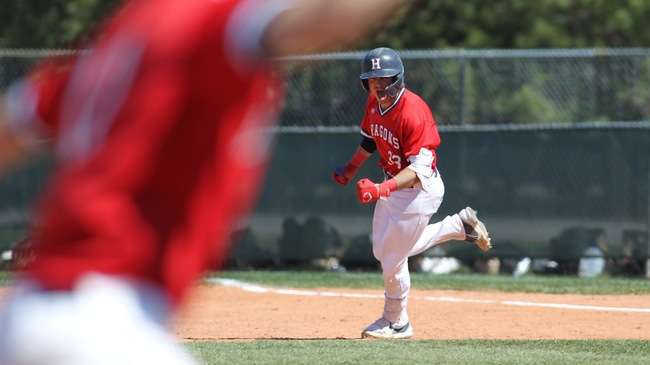 Blue Dragon freshman catcher Colin Cymbalista hit a walk-off grand slam to give the Blue Dragons the come-from-behind win 9-5 in game three of the series against the Butler Grizzlies Saturday, April 1, 2023 at Hobart-Detter Field. (Billy Watson/Blue Dragon Sports Information)<br>