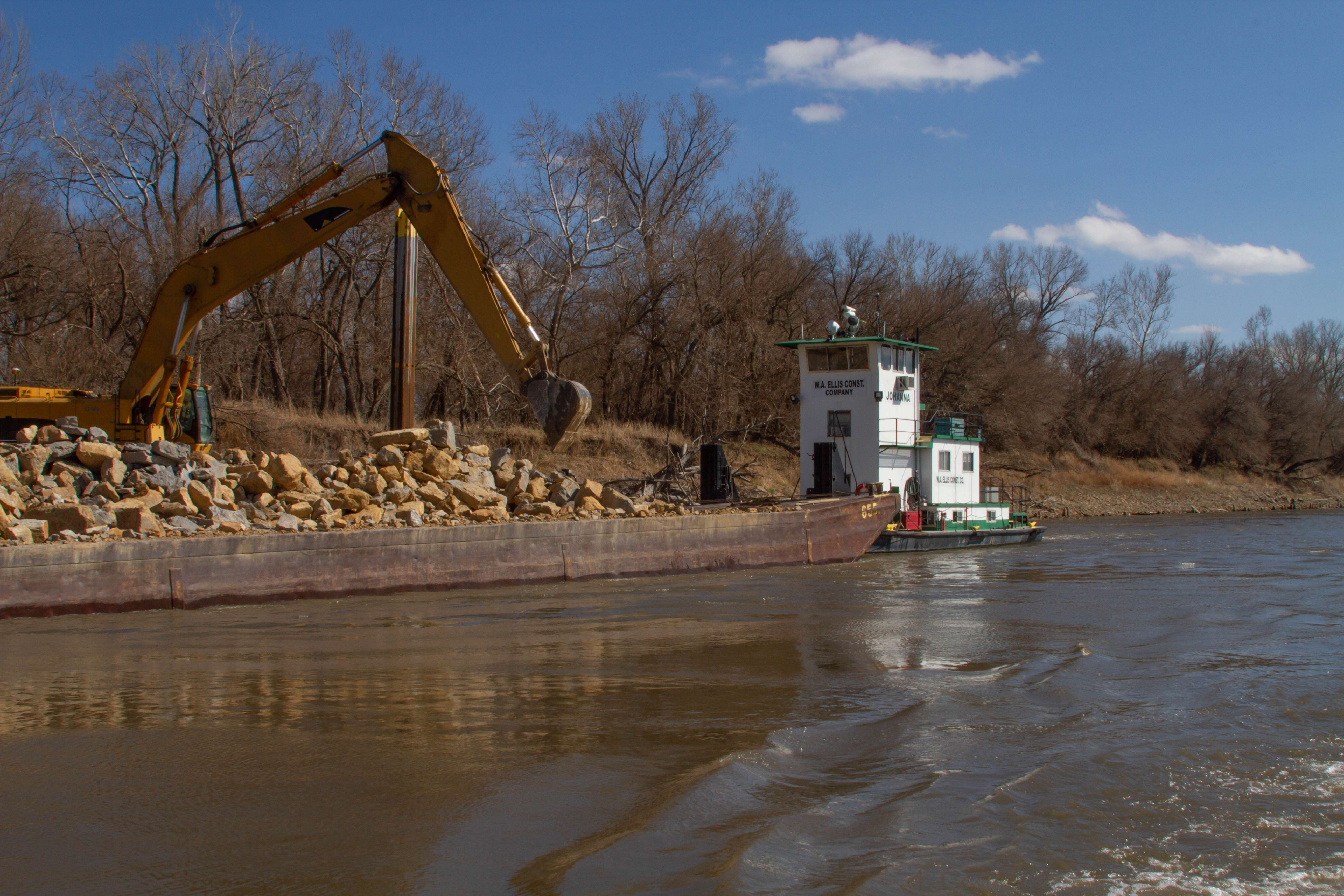 Contractors make repairs to the Missouri River navigation channel near Atchison, Kansas| Photo by Jessica Schaeffer, Army Corps of Engineers Kansas City District