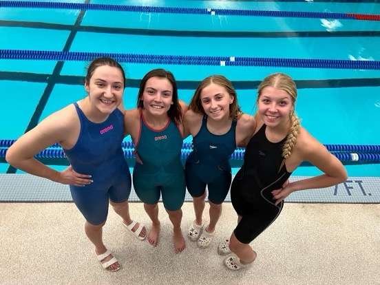 400-yard free relay team of Emilee Hall, Elly Somers, Josephine Mazouch, and Kamryn Johns.