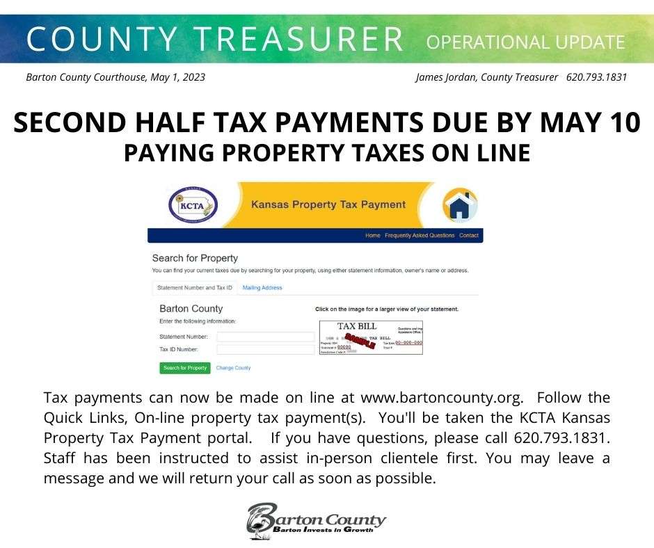 Barton Co. residents 2nd half tax payments due May 10