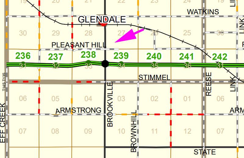 &nbsp;<b>The intersection of N. Brookville Road and Pleasant Hill Road.</b> Map courtesy Saline County