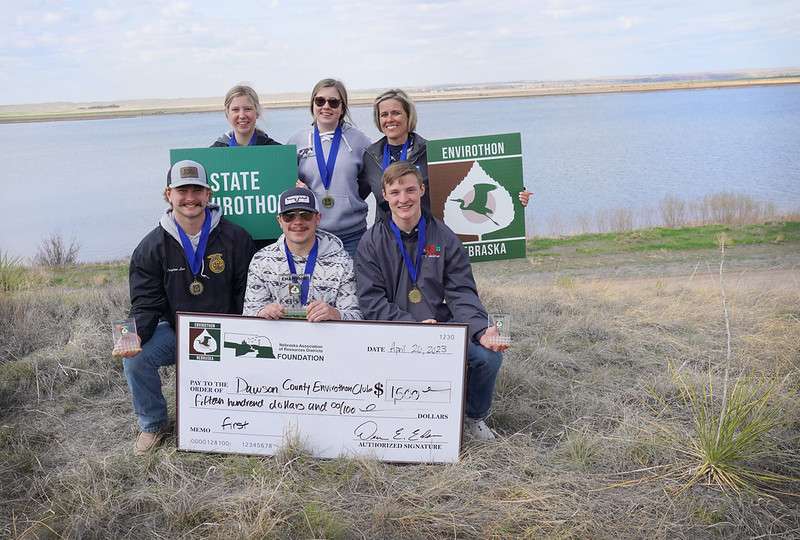 Dawson County Envirothon Club takes home the Nebraska Envirothon Championship April 26, 2023. Team members include: Ryan Arbuthnot, Creyton Line, Parker Walahoski, Jacie Wolfinger, Jaelin Wolfinger, and are coached by Janice Wolfinger