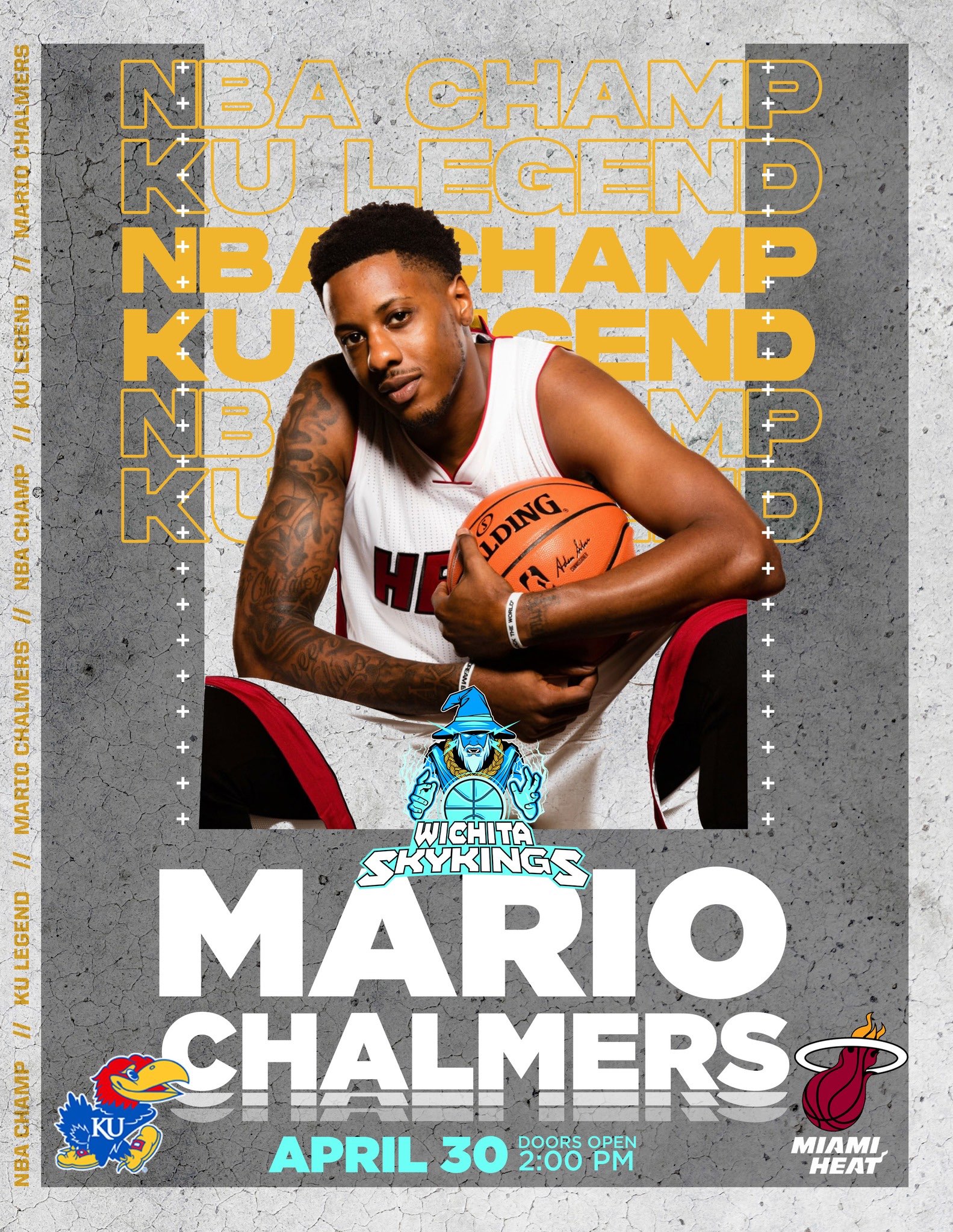 Mario Chalmers will appear at the Sky Kings game on April 30.