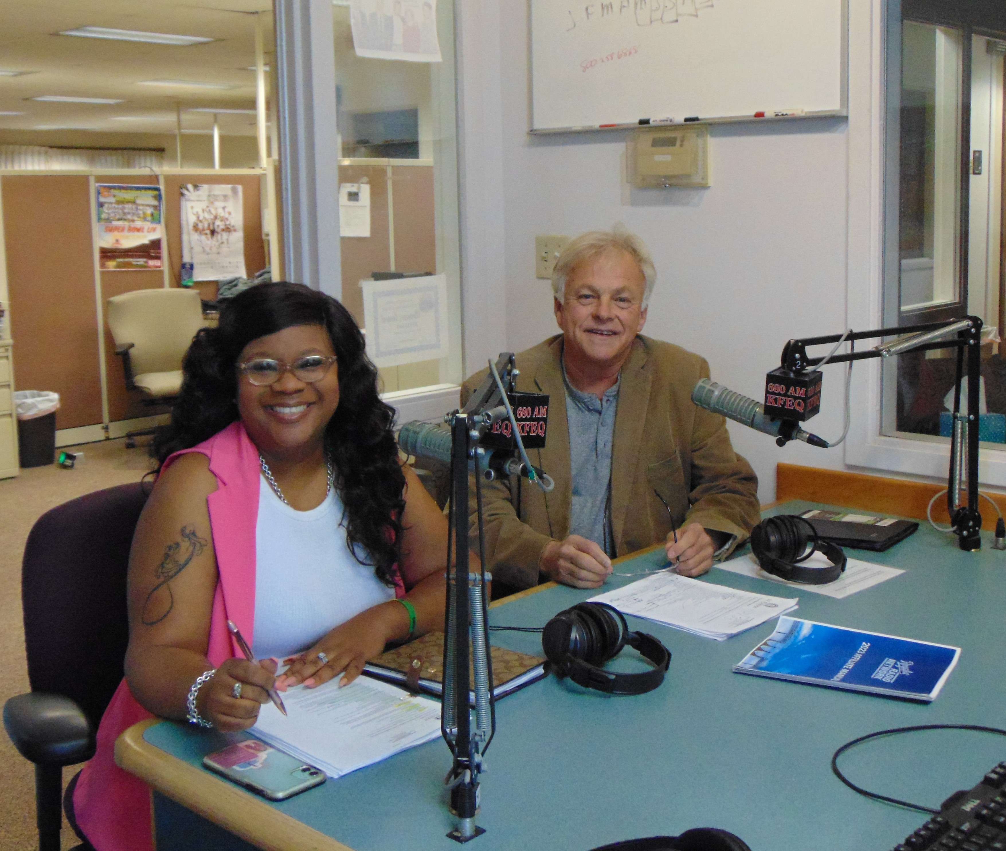 St. Joseph School Board President LaTonya Williams and Vice President Ken Reeder appear on the KFEQ Hotline/Photo by Brent Martin