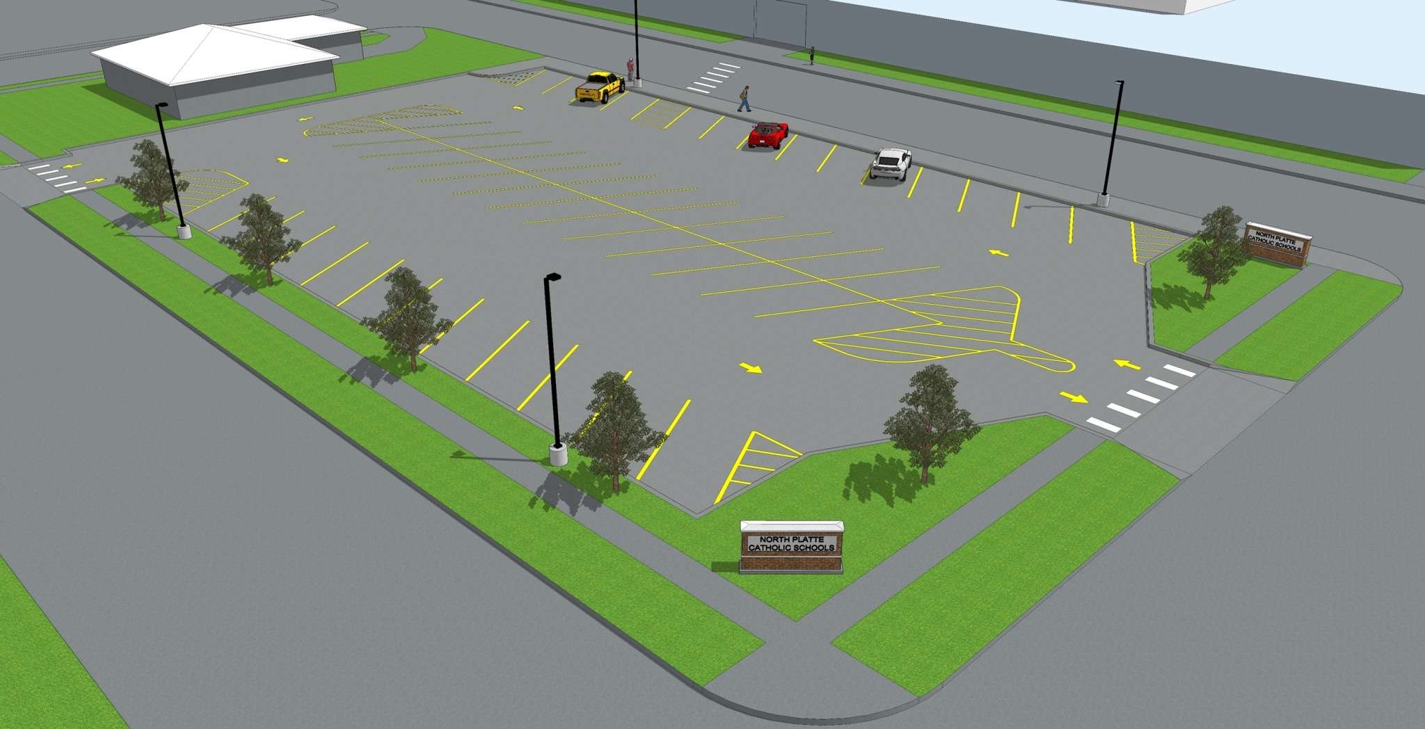 view of planned new paved parking lot on north side of North Platte St. Pat's High School