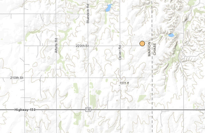 The location of the 2.2 magnitude, 9:40 p.m. Thursday Marion County earthquake.