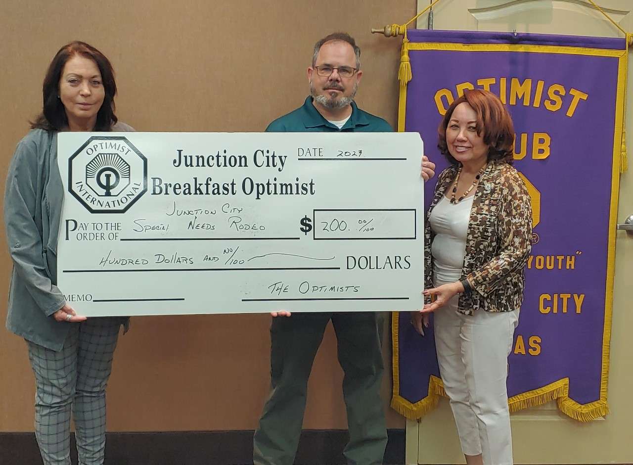 Pictured left to right are: Laura McCauley, Fort Riley Exceptional Family Member Program Manager Army Community Service; Chris Valentine, Optimist Club member, and Nita Miller, President of the JC Breakfast Optimist Club.