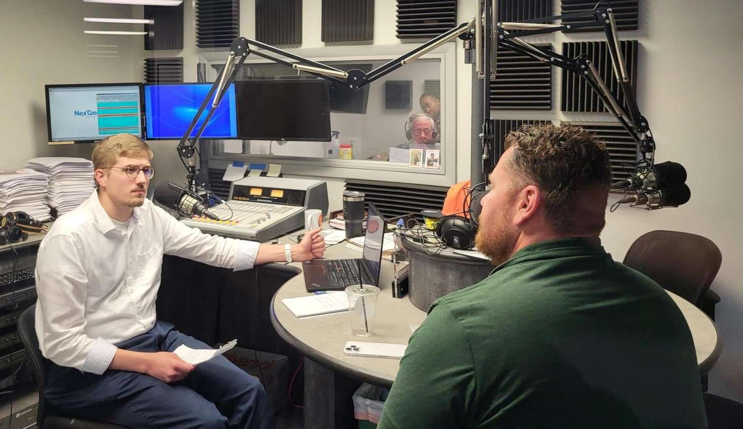 <b>Eagle Radio and JC Post journalist Nate King sits down for an interview with Underhill in the 1420 KJCK studio, located in Junction City.</b> Photo Courtesy Eagle Radio.