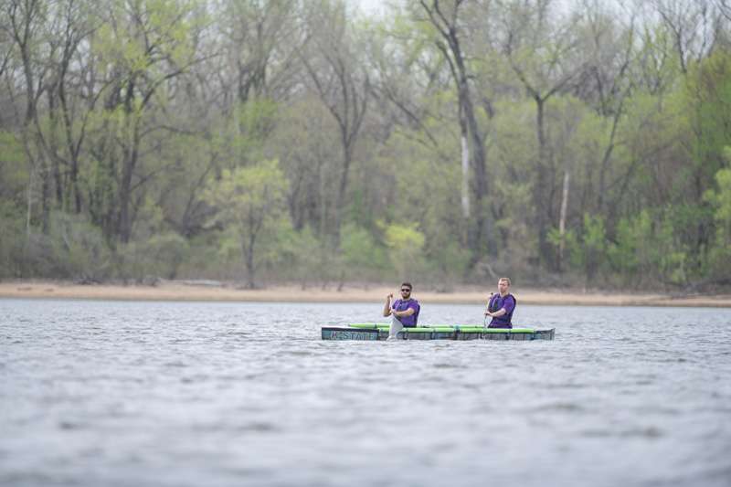<b>Hunter Meier and Kisan Patel compete in the slalom race consisting of swerving between nine buoys followed by a 100-meter sprint. Meier and Patel finished second overall in the slalom race.</b> Photo courtesy&nbsp;<i>K-State News &amp; Communications Services</i>