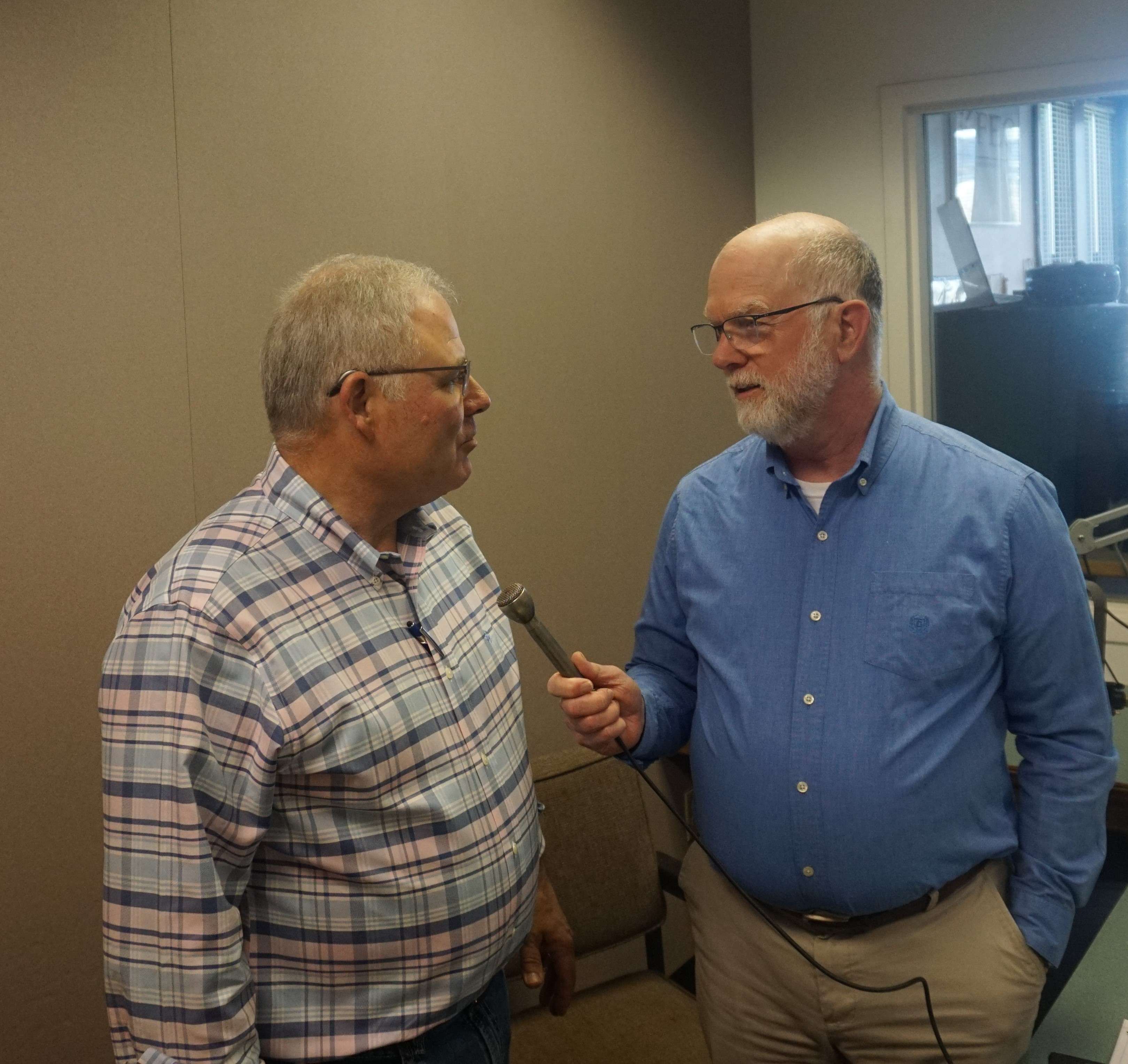 Eagle St. Joseph News Director Brent Martin interviews Sen. Rusty Black/Photo by Matt Pike