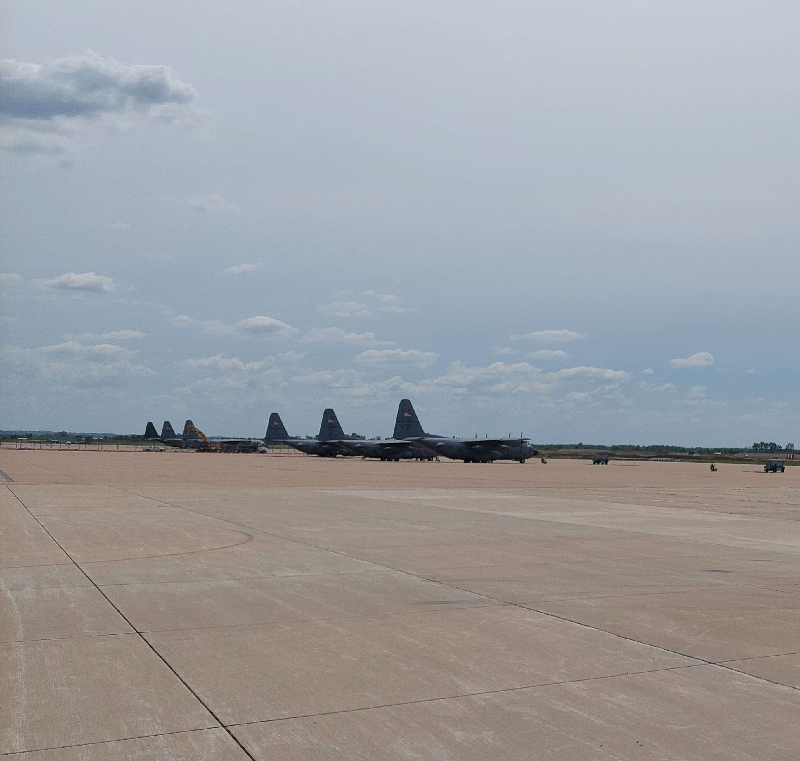 C-130's sit on the runway at Rosecrans Memorial Airport.&nbsp; Development of the new main runway began in April and is slated to be done in November/ Photo by Matt Pike
