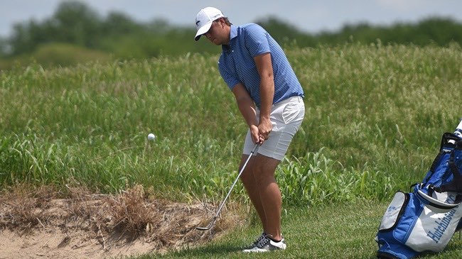 Alex Lindstrom shoots a 2-under 70 on Thursday to lead the Blue Dragon men's golf team at the NJCAA Division I Men's Golf Championship at Sand Creek Station in Newton. (Steve Carpenter/Blue Dragon Sports Information)