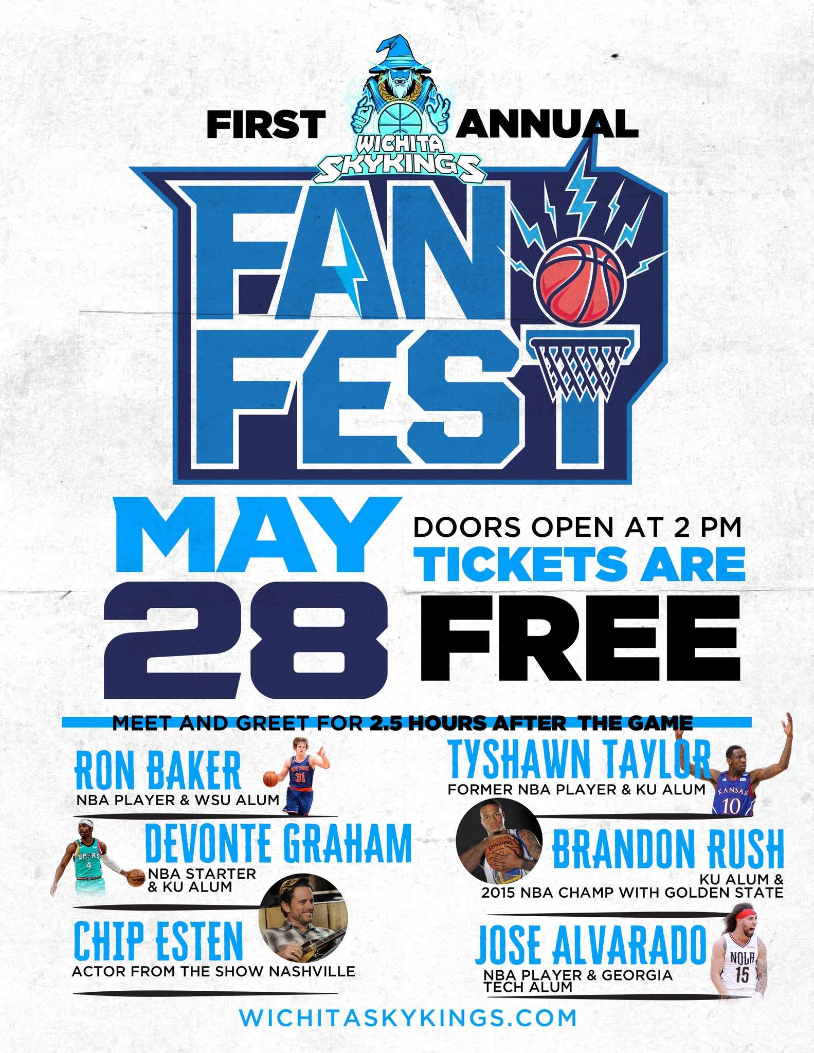 Wichita Sky Kings Fan Fest will be absolutely FREE to the public, Sunday May 28th @1:30pm. The game vs the Little Rock Lightning will tip at 3pm.