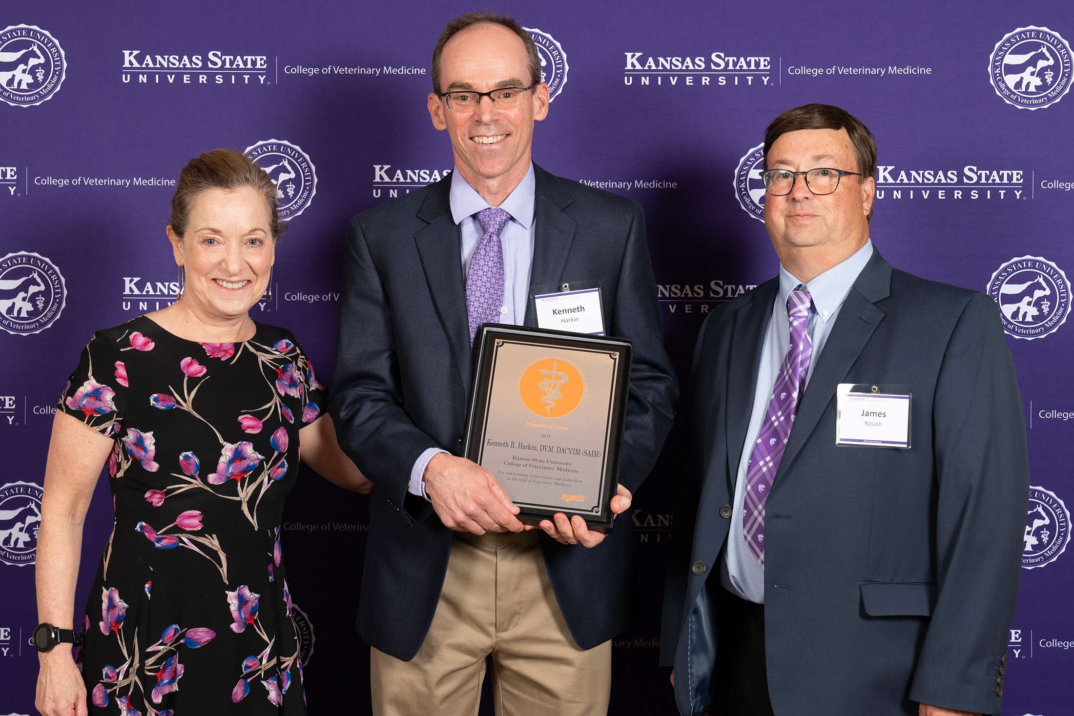 From left: Bonnie Rush, Hodes family dean of the College of Veterinary Medicine; Harkin; and James Roush, associate dean for academic programs and student success. photo courtesy Kansas State University
