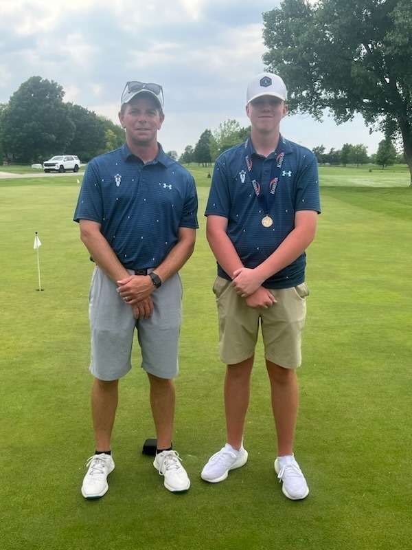 TMP-Marian's Landon Rozean (left) and Pake Dewey (right) following the 2A state golf tournament in Hesston. (Courtesy photo)