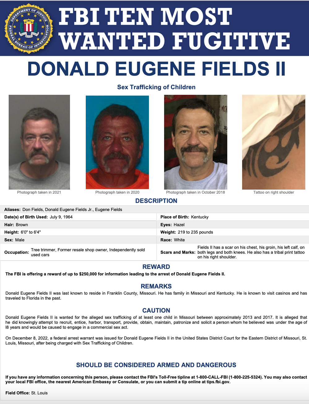 FBI warning: Top 10 most wanted fugitive believed to be in Missouri