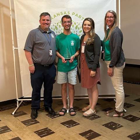 Aaron Deason, second from left, earned the Outstanding Achievement Award at the recent Youth Crew end-of-year celebration at the Eagles Lodge. The award recognizes Deason’s attendance at Youth Crew meetings and events, active participation, positive mindset and the willingness to help others. Also pictured, from left to right, are Tyler Morton, Katelyn Sigler and Marissa Woodmansee.