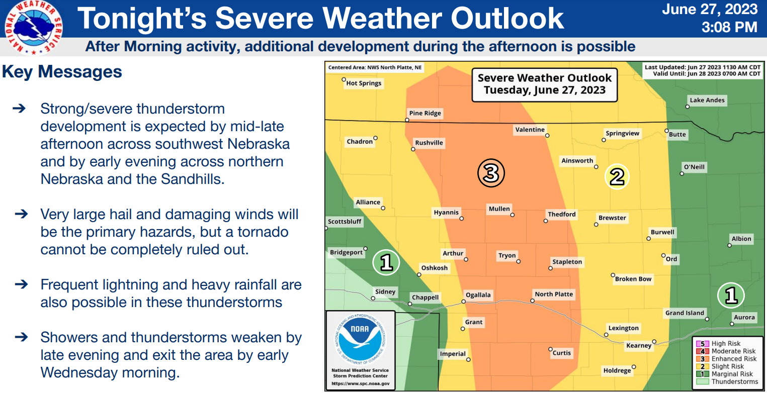 Severe Thunderstorm Watch for the following counties until 10pm CDT/9pm MDT - Deuel, Garden, Arthur, Keith, Lincoln, Perkins, Logan, McPherson, Chase, Frontier, Hayes, Hooker, Grant.