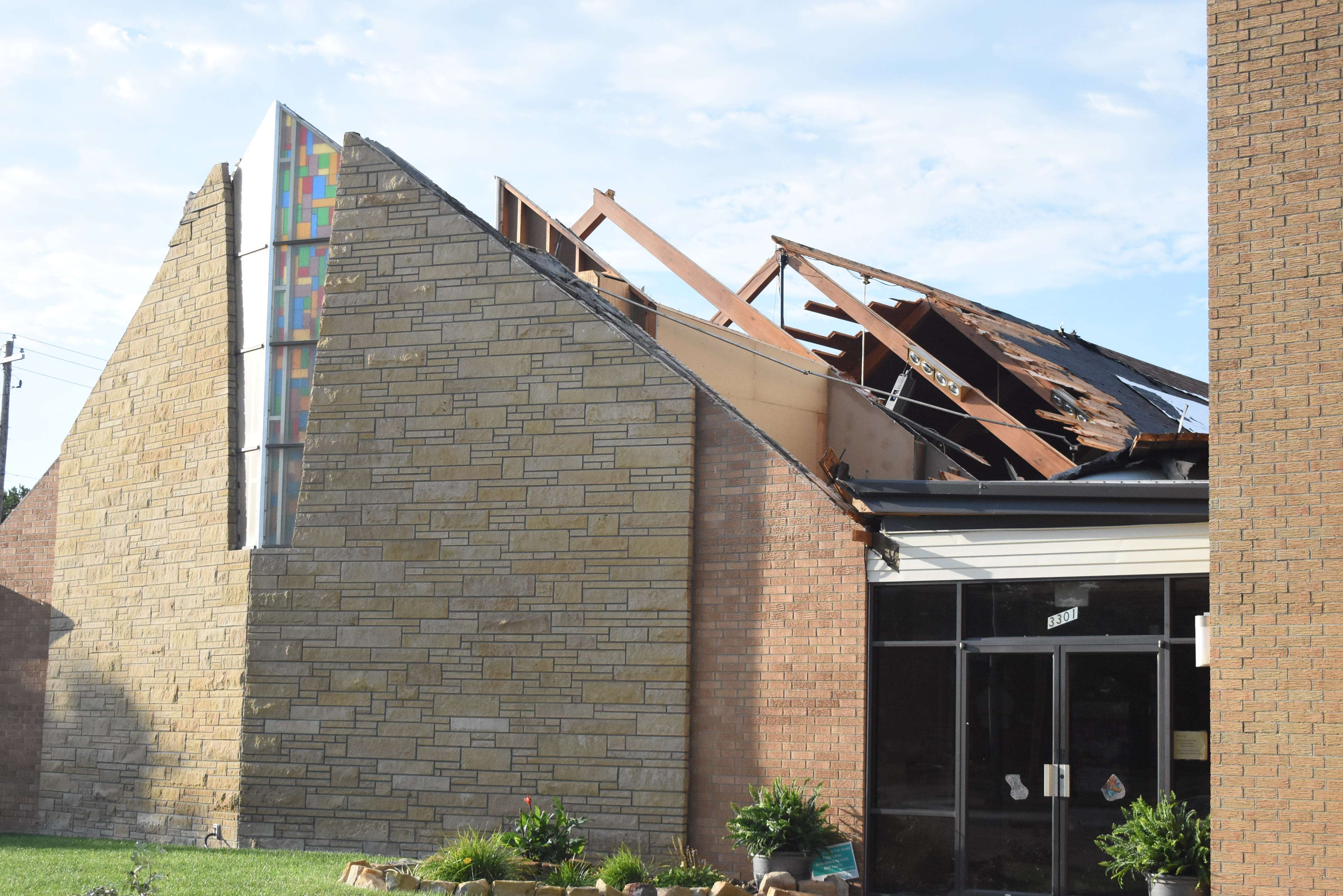 First Southern Baptist Church located at 19th and Harrison Street in Great Bend had a portion of its roof blown off during Sunday's storm.