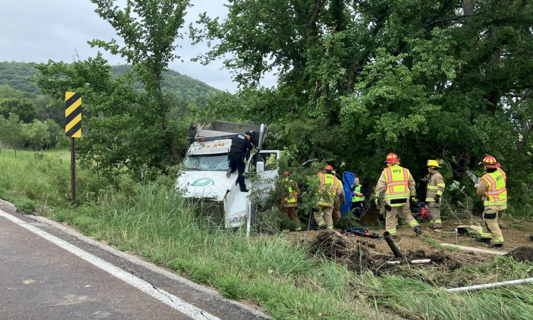 EMS transported the truck driver to Stormont Vail.-photo Riley County Police Department