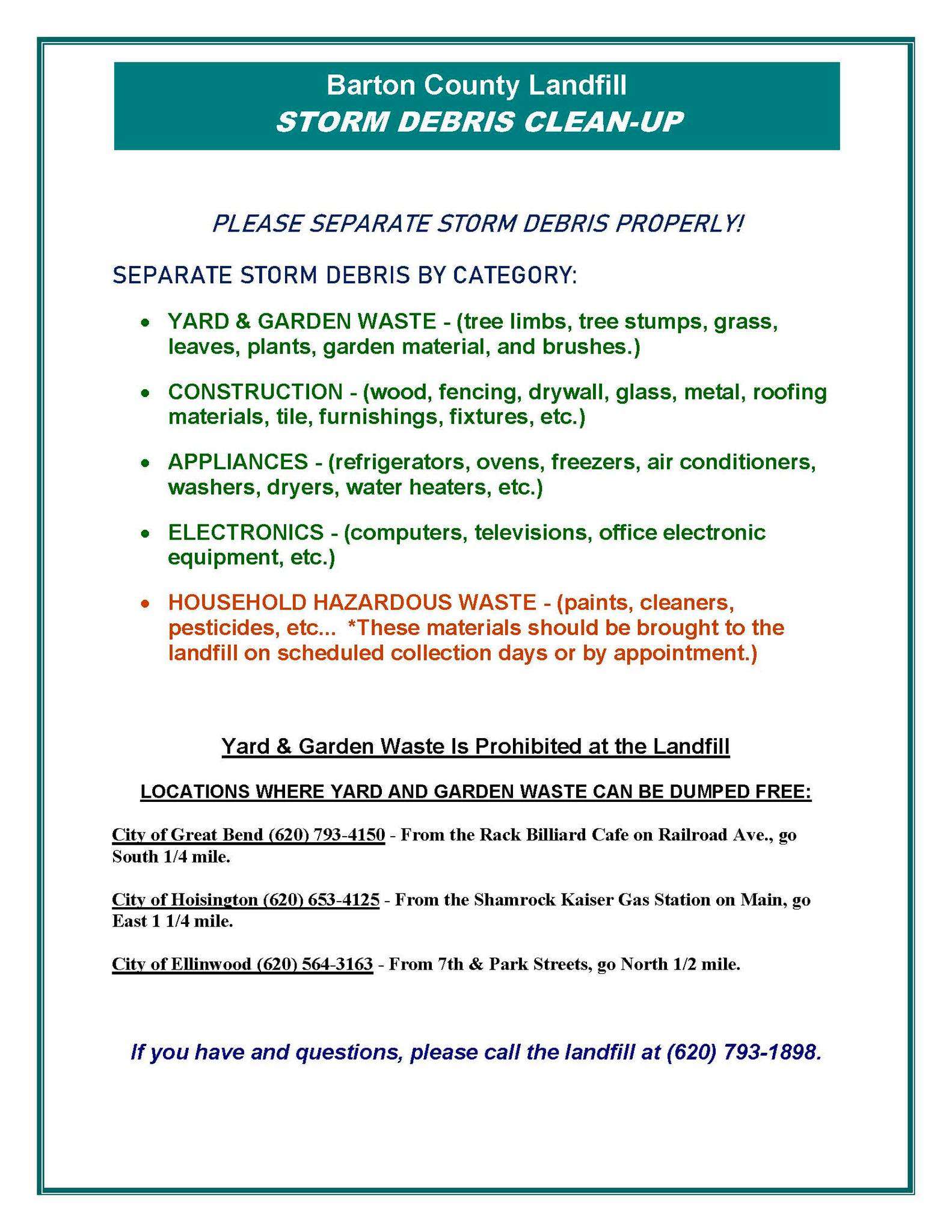 Barton Co. landfill staff asking debris be separated before disposal