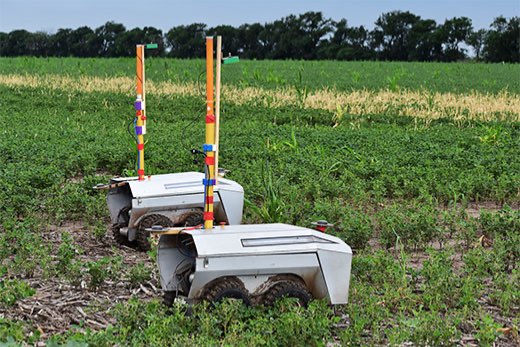 Greenfield Robotics operates two of their fleet of Weedbots at the Flickner Innovation Farm in Moundridge, Kansas KSRE PHOTO