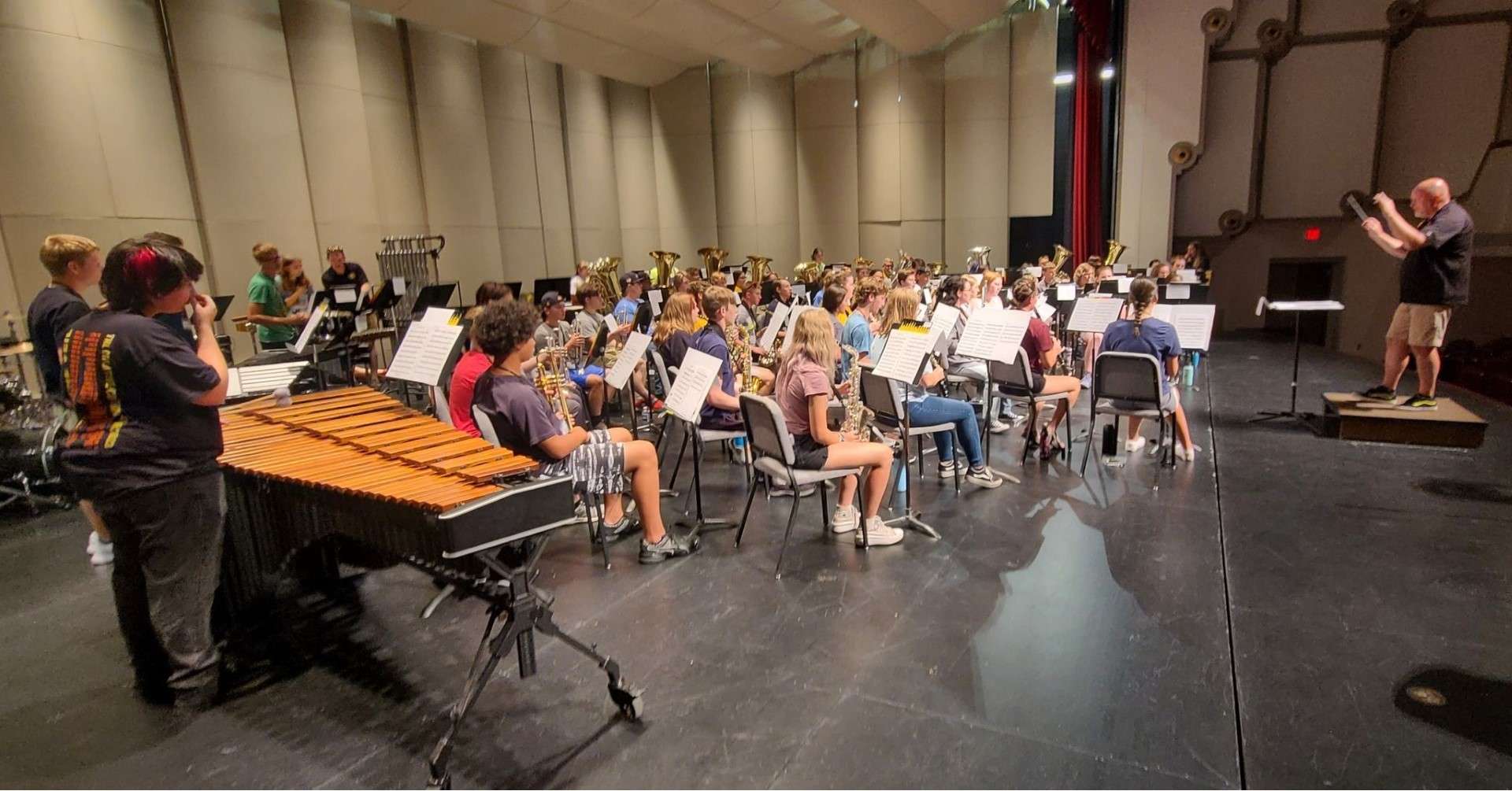 Large ensemble rehearsal for High Plains Music Camp in Beach Schmidt Performing Arts Center under the direction of Dr. Peter Lillpopp. Photo by FHSU