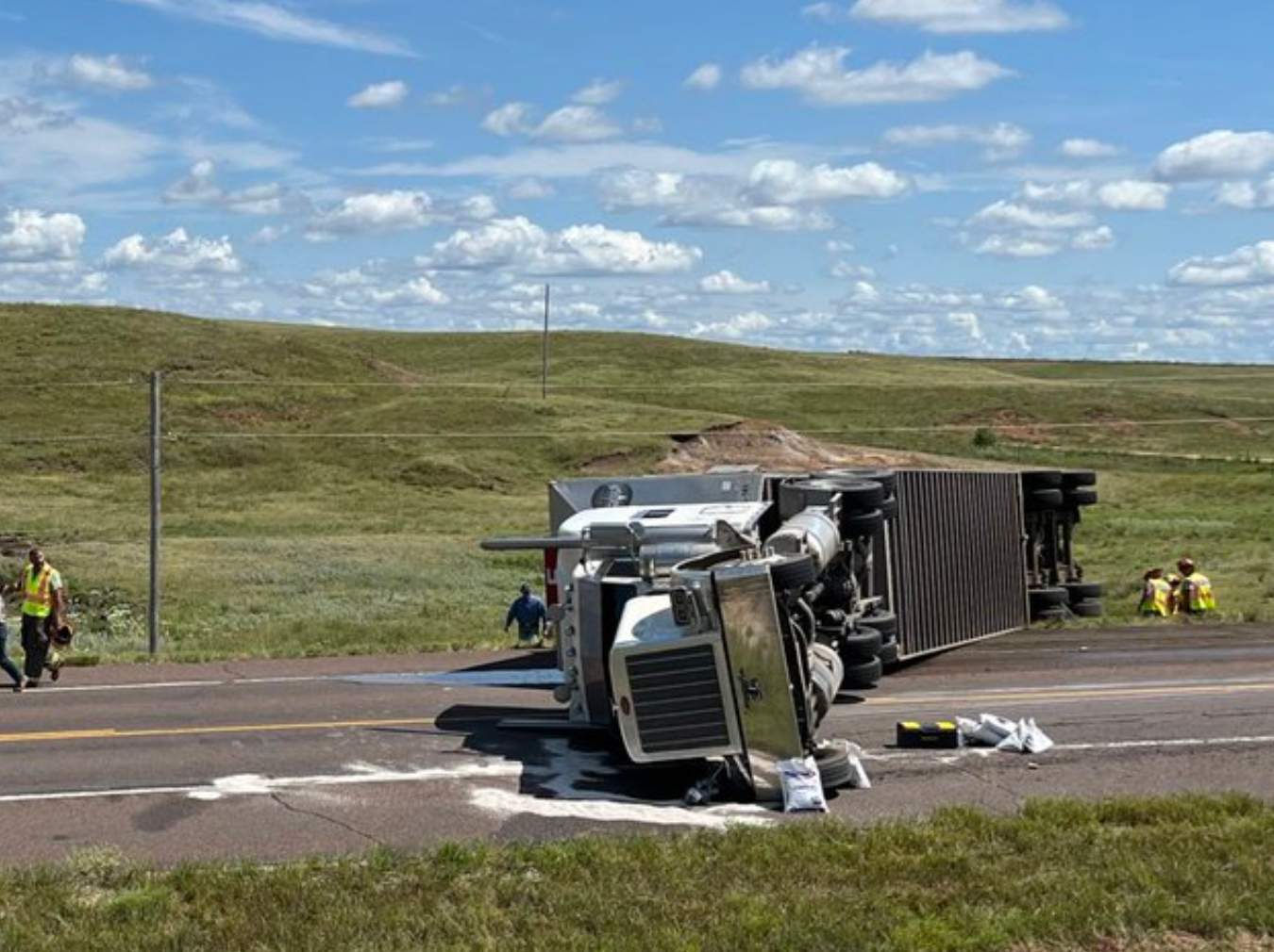 There were 13 cows that died when a trailer overturned on K-156 Highway, south of Interstate 70, in Ellsworth County.