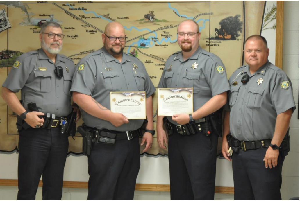 (Pictured from left to right - Lieutenant Scott Anderson, Deputy Trenton Shaft, Deputy Brandon Mosher and Sheriff Roger Soldan.)