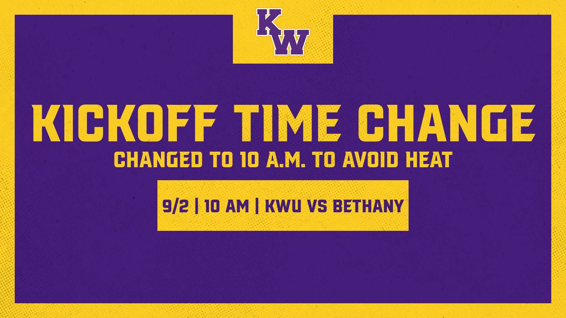Time change for Kansas Wesleyan University football game vs Bethany College