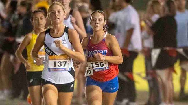 Sophomore Serenity Larson places seventh to lead the Blue Dragon women's cross country team on Friday night at the Terry Masterson Twilight Classic at Fun Valley. (Andrew Carpenter/Blue Dragon Sports Information)