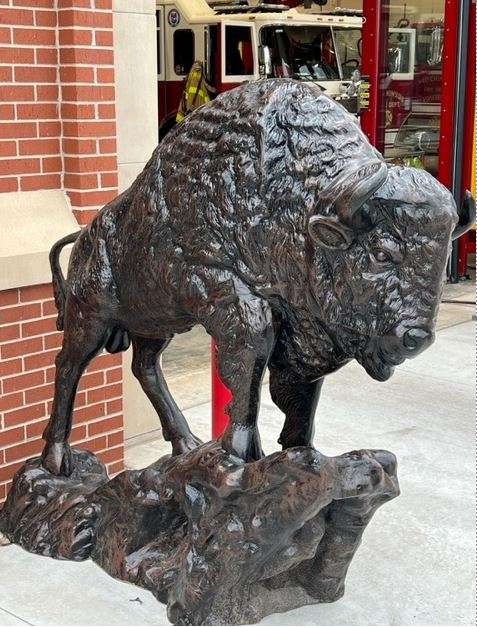 Elliott Mortuary donated a Buffalo Statue to Hutchinson Fire Station 1-Photo Courtesy Hutchinson Fire Department