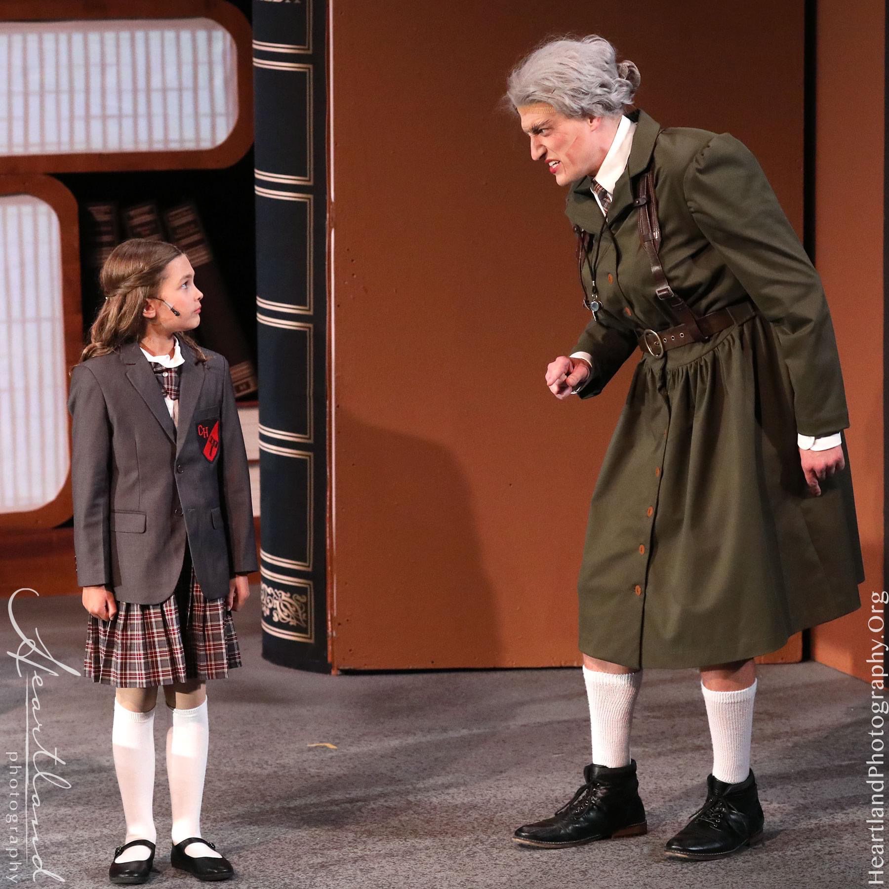 Hiatt as Matilda and Nathan King as Miss Trunchbull