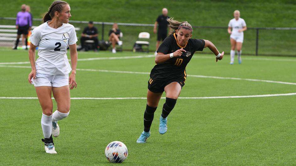 Fort Hays State's Montserrat Diaz (11) goes after the ball in an NCAA soccer match vs. Augustana on Sunday, Sept. 10, 2023, in Hays, Kan. (FHSU Athletics photo/Ryan Prickett)