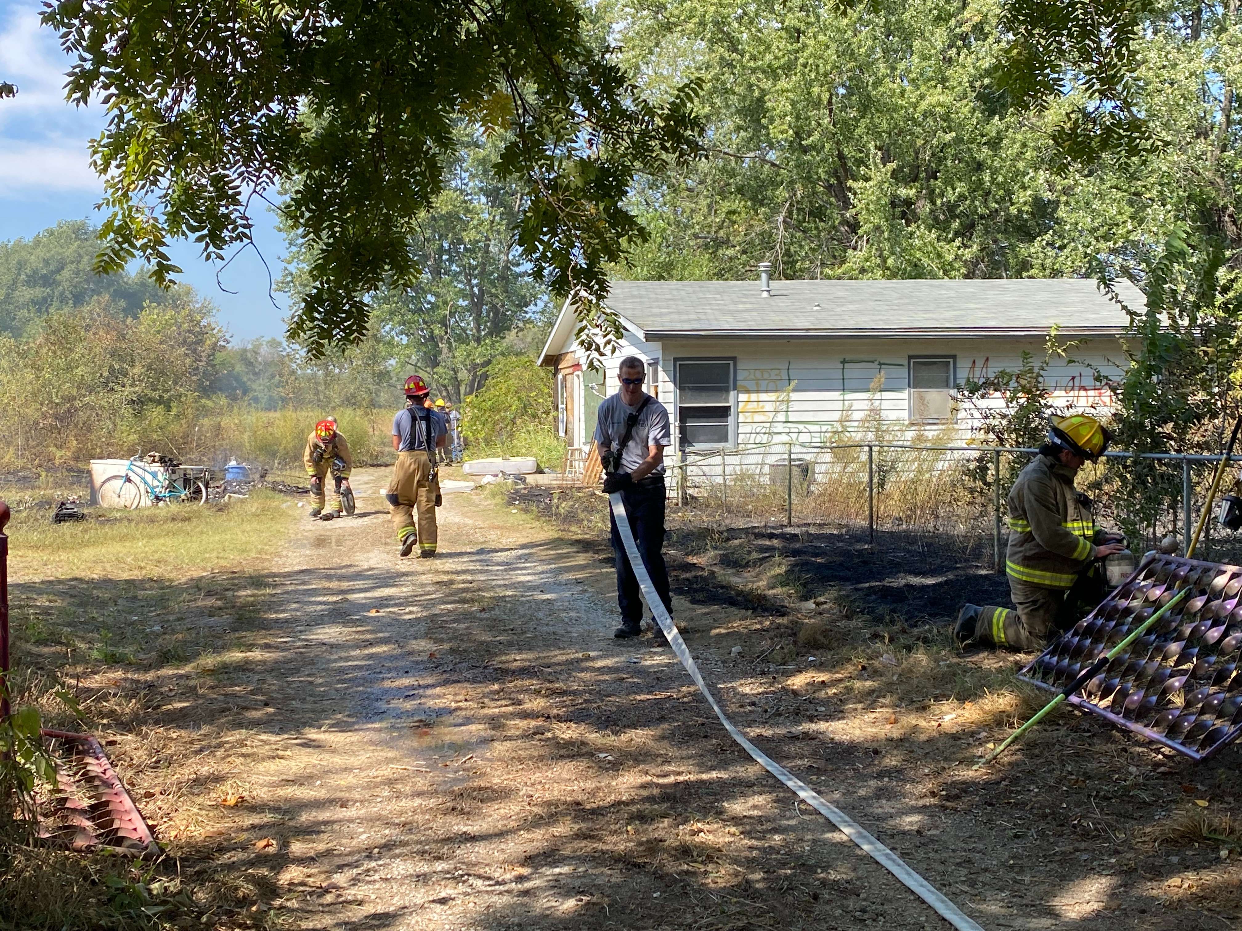 MFD and RCFD #1 on scene at S. Collins Lane fire, photo by Becky Goff