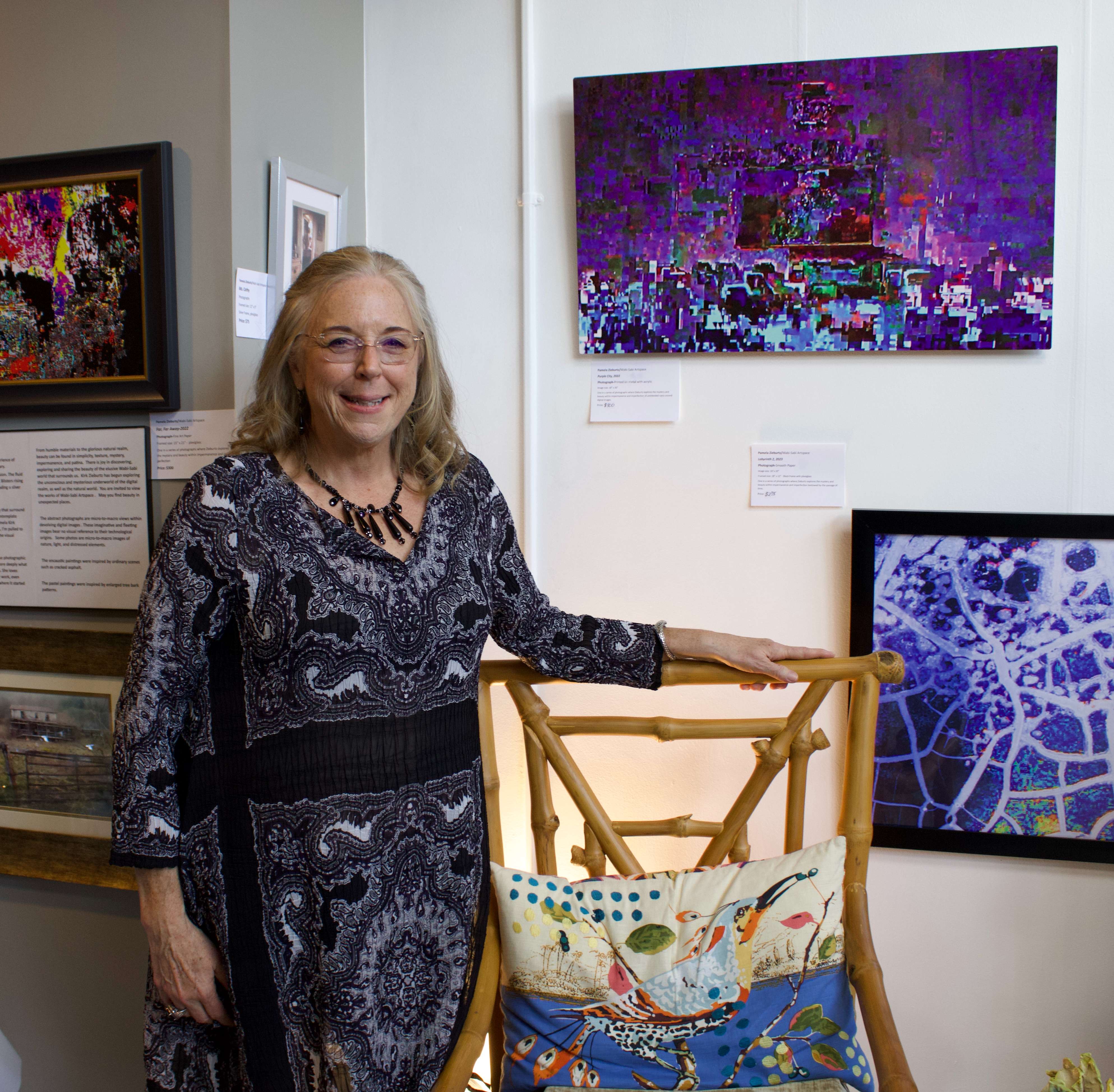 Artist Pamela Zieburtz poses at the opening of Wabi-Sabi Artspace on September 21, 2023. Photo by Emmie Boese.