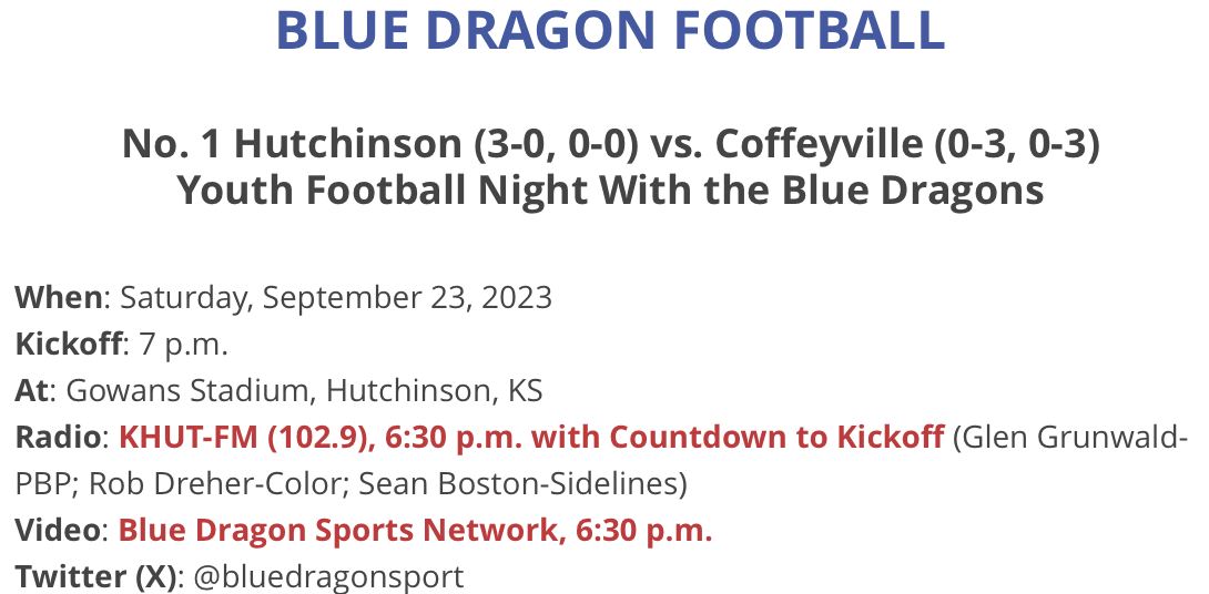 HutchCC vs Coffeyvile Media information