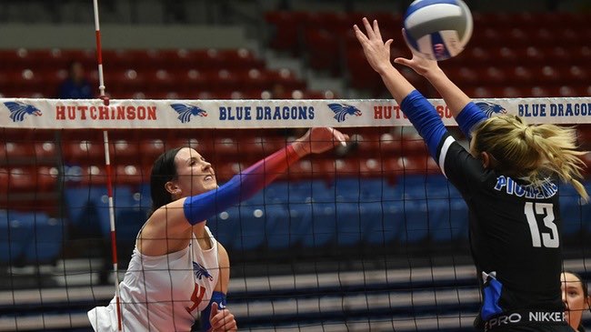 Callie Muff had 10 kills on .474 hitting to lead the Blue Dragon Volleyball team to a 3-0 victory over Spartanburg Methodist on Friday at the Blue dragon Volleyball Classic at the Sports Arena. (McKenzie Franklin/Blue Dragon Sports Information)