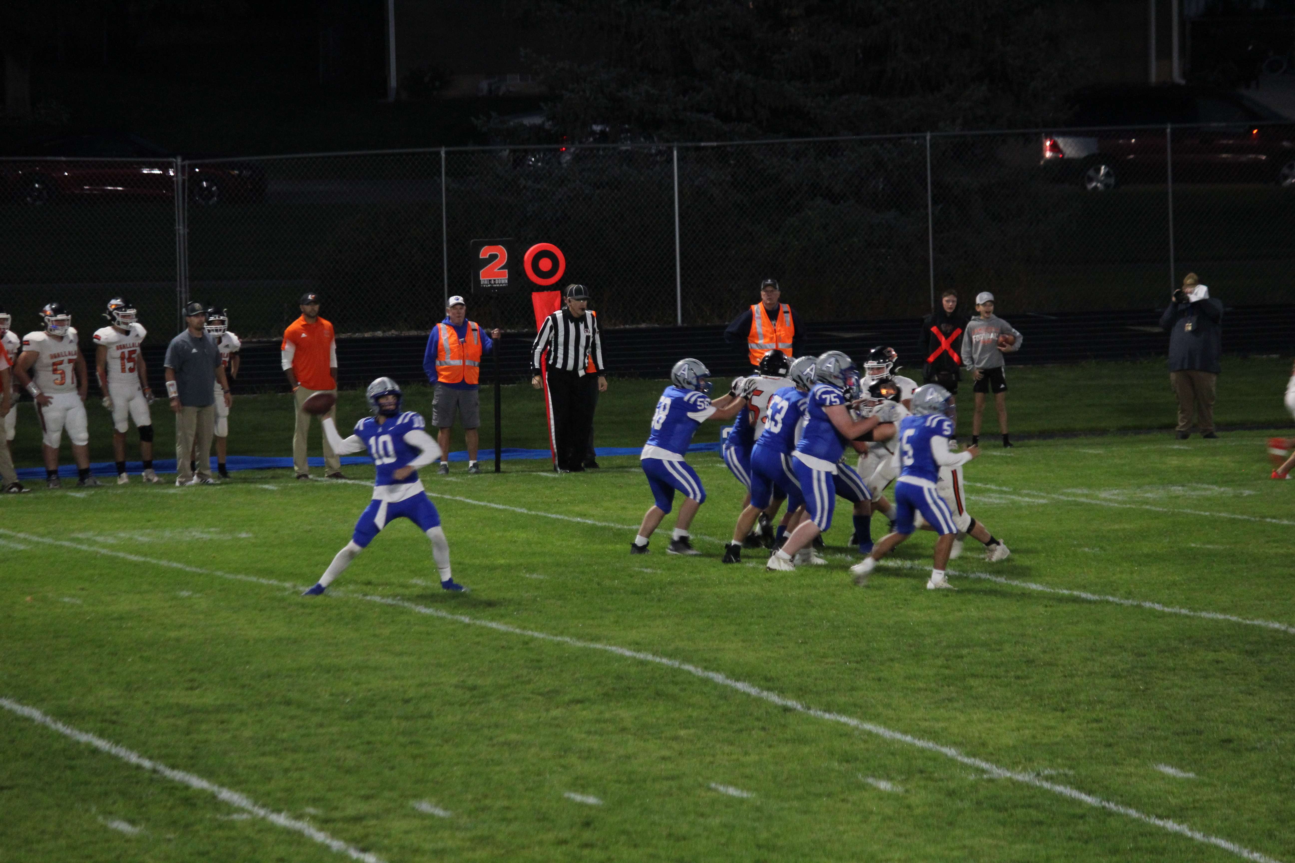 Landen Crowe throws to a receiver on Friday. (Photo credit to Karen Benzel)