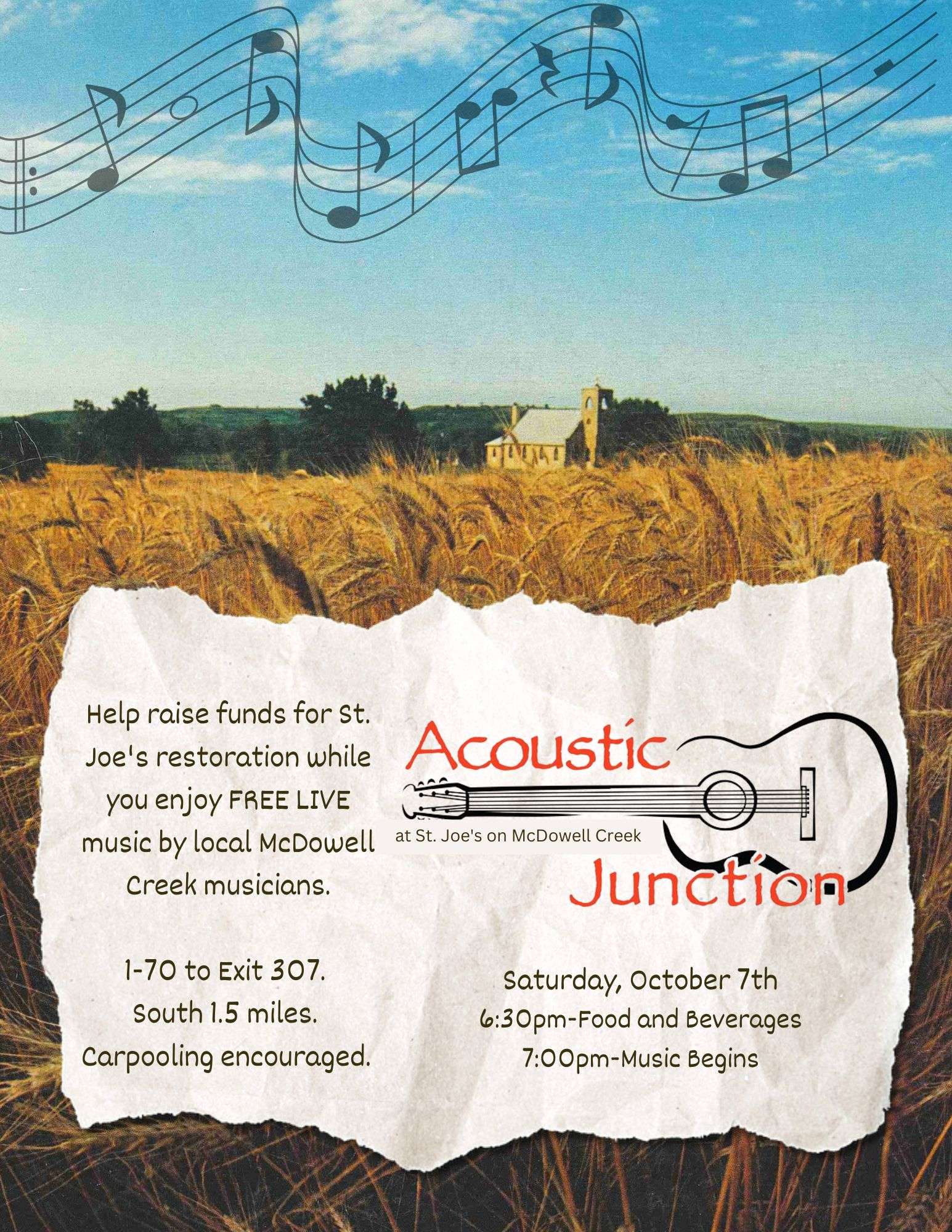 The annual Acoustic Junction concert that is held at St. Joseph's historic church will take place on Saturday, October 7th.&nbsp;