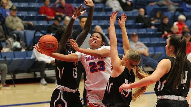 Kiki Smith and the No. 11-Blue Dragon women return to the Sports Arena at 2 p.m. Saturday to meet the Northwest Tech Mavericks. (Billy Watson/Blue Dragon Sports Information)