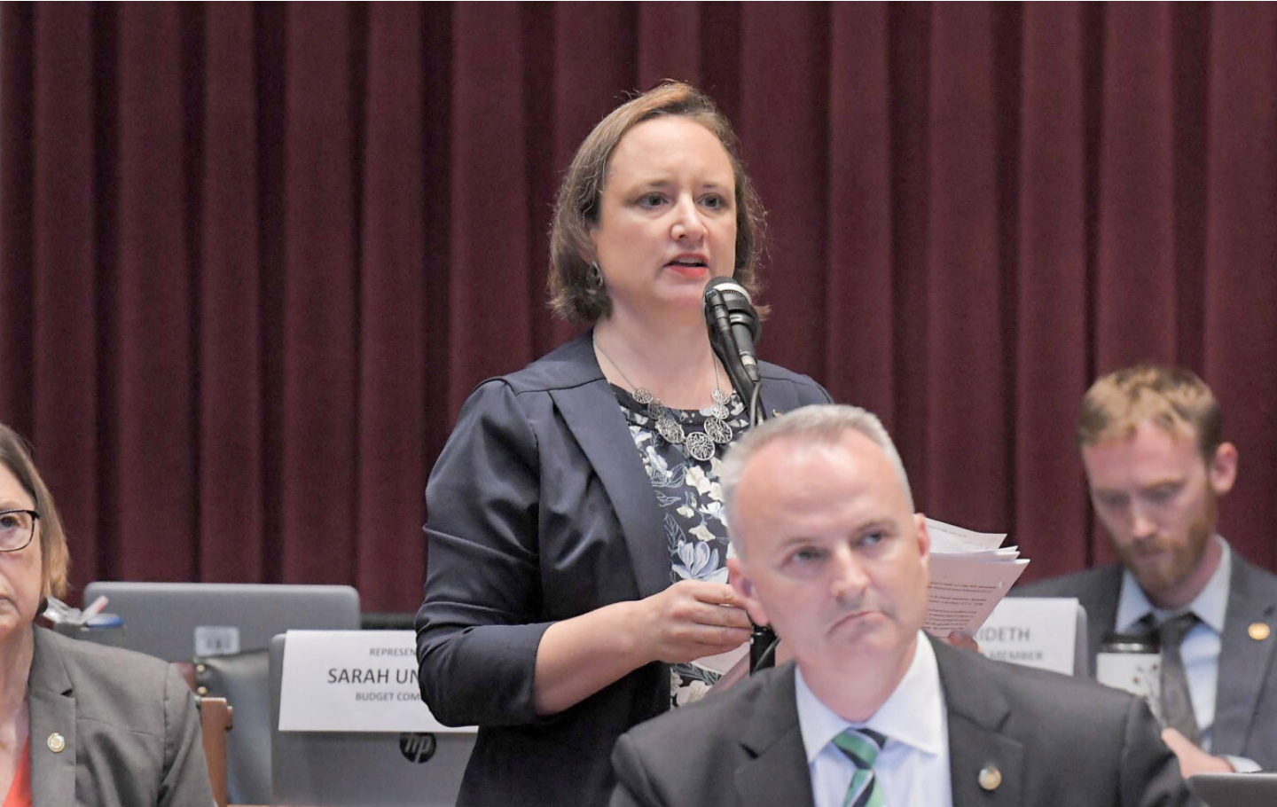 State Rep. Sarah Unsicker, D-Shrewsbury, speaks on June 29, 2021, during a House Budget Committee hearing (Tim Bommel/Missouri House Communications).