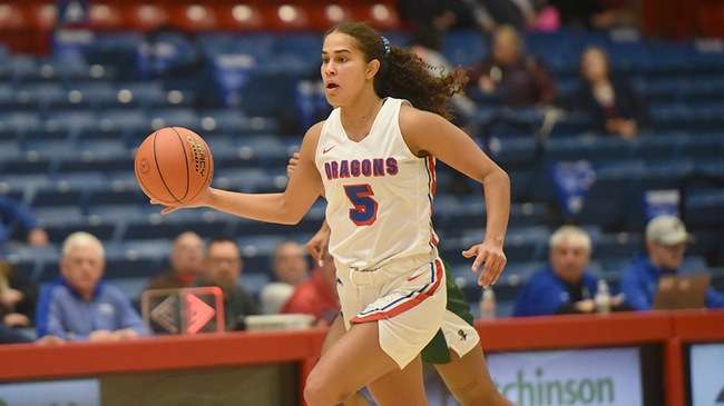 Sophomore Akaysha Muggeridge and the No. 6-ranked Blue Dragon women's basketball team travel to Coffeyville at 2 p.m. on Saturday. (McKenzie Franklin/Blue Dragon Sports Information)