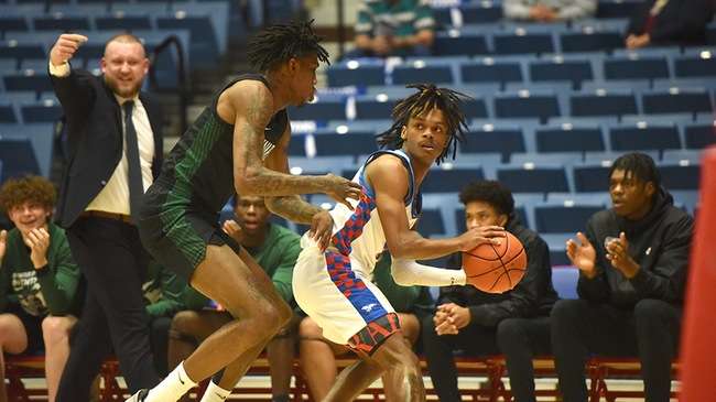 Sophomore J.P. Ricks and the No. 14 Blue Dragon men's basketball team plays host to No. 6 Barton at 7:30 p.m. on Wednesday at the Sports Arena. (McKenzia Franklin/Blue Dragon Sports Information)