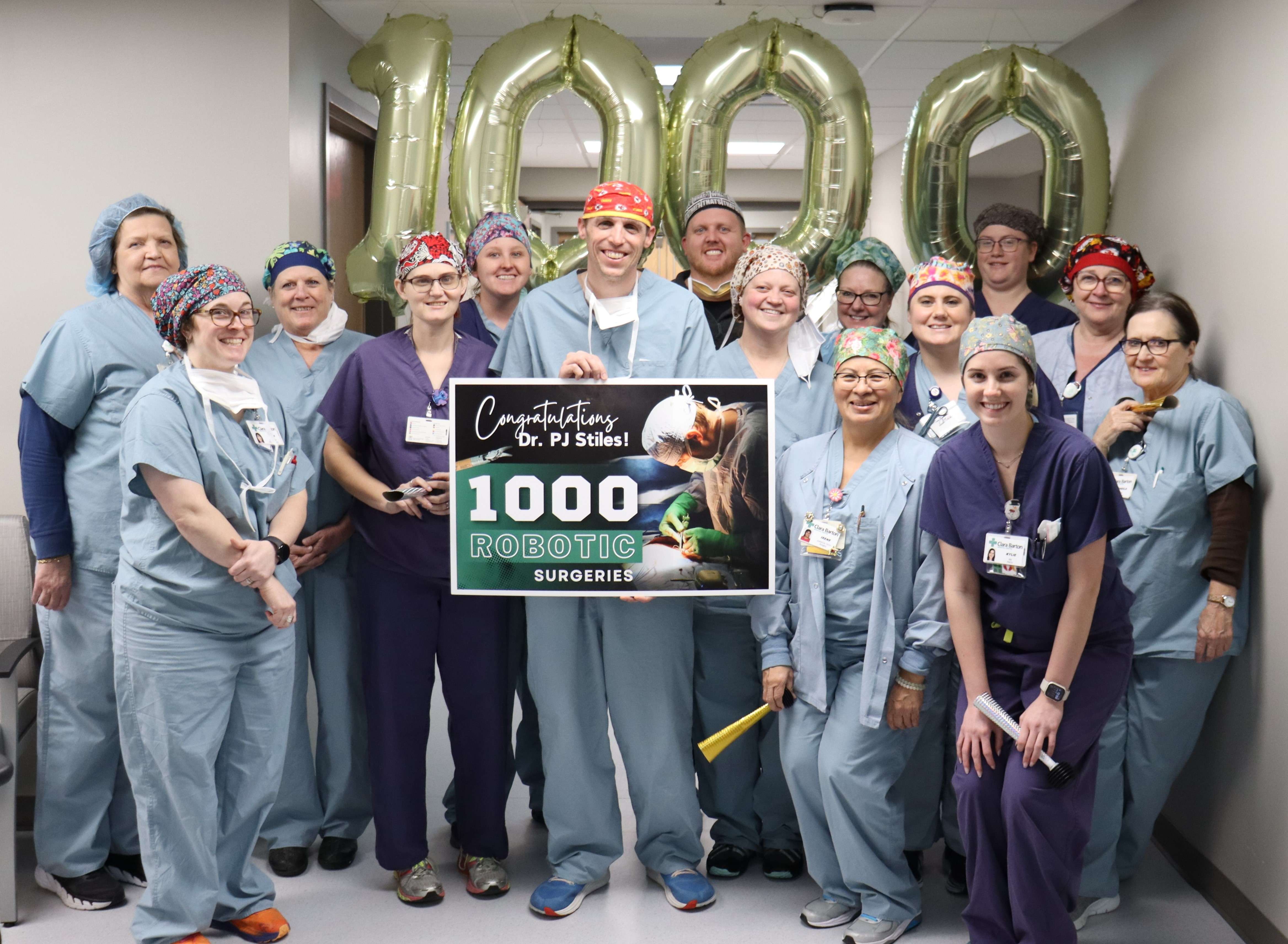 Dr. PJ Stiles, general surgeon at Clara Barton Medical Center, recently marked a career milestone by successfully completing his 1,000th robotic surgery.