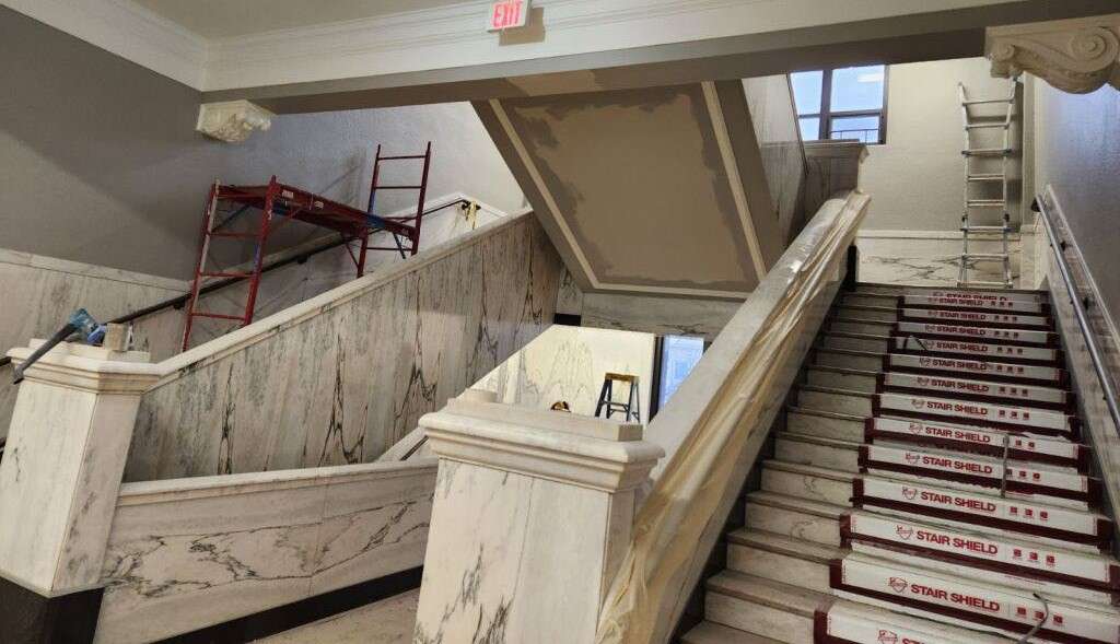 Barton County Commissioners noticed how a new paint scheme brings out the color of the courthouse's marble during a walkthrough of the HVAC Renovation Project on Tuesday. (all photos by Commissioner Shawn Hutchinson)