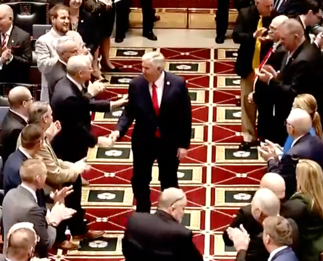 Gov. Mike Parson welcomed as he arrived to give the State of the State address