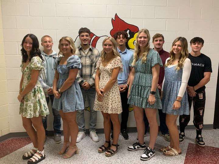 Homecoming candidates are Laka Ferguson, Kamden Tarlton, Claire Crutcher, Rhen Galla, Reese Merlau, Jason Robinson, Ellie Crawford, Brady Reif, Gabby Reif, and Landon Beaver.