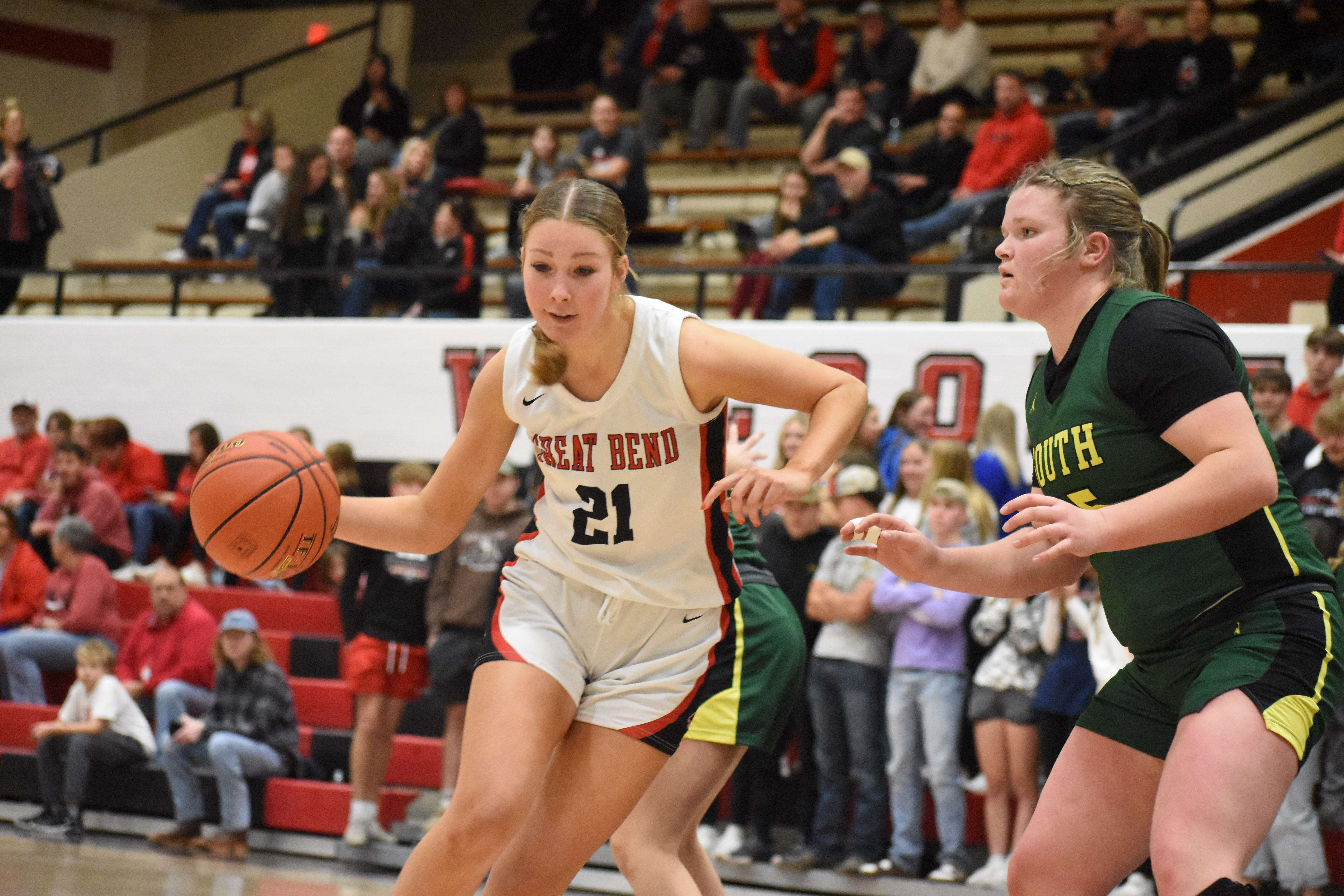 Lady Panther sophomore Maddie Siefkes scored four points in Friday's 57-20 loss against Salina South.